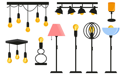 Lamps set graphic elements in flat design. Lamps flat