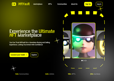 NFTVAULT - NFT Website Project animation brand branding design designer finance fintech illustration landing page marketplace motion graphics nft nftmarketplace nftvault product design technology ui ui design ux website