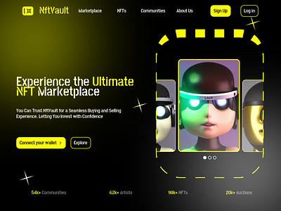 NFTVAULT - NFT Website Project animation brand branding design designer finance fintech illustration landing page marketplace motion graphics nft nftmarketplace nftvault product design technology ui ui design ux website