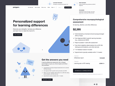 Polygon: Personalized support for learning differences adhd clean clinic clinican dyslexia evaluation hellopolygon learning differences medtech polygon product page psychology support tele assesment ui web web design