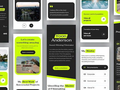 Filmmaker portfolio dark mode design hero home page landing mobile responsive ui ui design ux web web design website