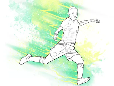 Female soccer players. The Speed Of Light. adobe photoshop art character colourful design fast female game green hand drawn illustration light player soccer speed strong women watercolor white