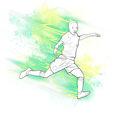 Female soccer players. The Speed Of Light. adobe photoshop art character colourful design fast female game green hand drawn illustration light player soccer speed strong women watercolor white