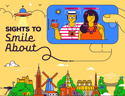 The Top 100 Tourist Spots That Make Us Happiest city design icon illustration infographic landmark line tourist travel vector