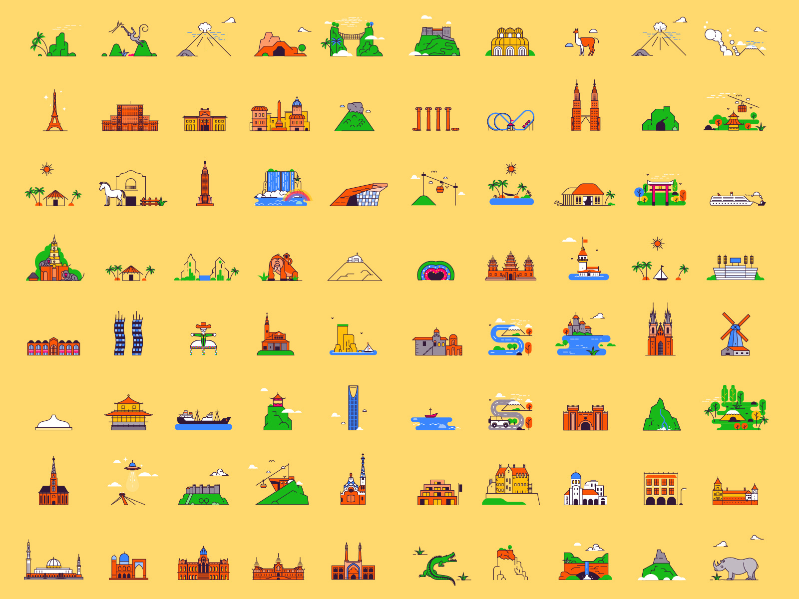 The Top 100 Tourist Spots That Make Us Happiest building city graphic design icon illustration landmark tourist travel vector