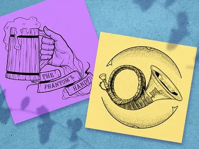 Tattoo Designs art blackwhite dd design dnd dotwork fantasy graphic hand hand drawn horn illustration mage hand mug phantom purple sketch tattoo wood yellow