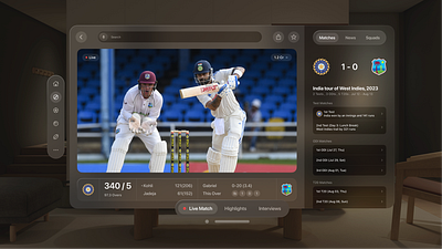 Apple Vision OS - Live Cricket Experience Concept apple ar cricket spacial ui ui design ux virat vision vision os vision pro vr