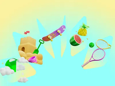 Apple App Store Holiday Series - Summer 3d 3d design 3d illustration blue branding bright castle character colourful design fun gem icons illustration skateboard summer watermelon yellow