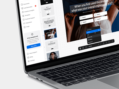 Survey Building Tool – Template Editor app builder dashboard design tool edit editor flow form icons interface pitch product quiz saas sidebar survey template tool ui web app