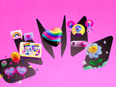 Apple App Store Holiday Series - Pride Month 3d 3d design 3d illustration branding bright character characters colour colourful design flowers fun glasses heart illustration month pride pride heart pride month