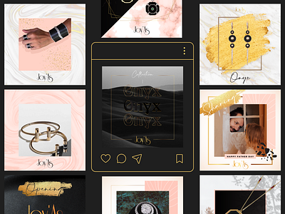 instagram . grid . joyas gold grid instagram jewelry jewels layout pink product shop social media