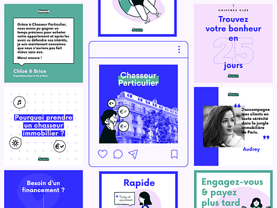 instagram . grid . chasseurparticulier appartment blue finding house green grid hunter illustration instagram pink post real estate rent social media