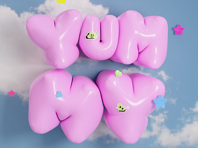 3D INFLATED TEXT "YUMMY" 3d blender color design lettering pink stars text yummy