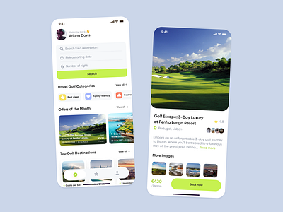 Mobile app for golf travel app design figma golf mobile mobile app travel ui ux