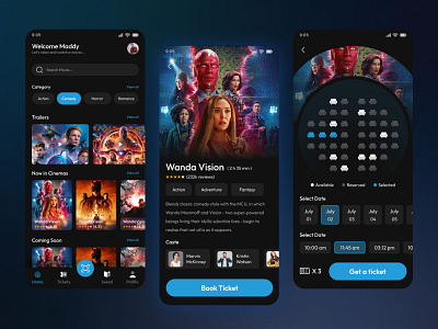 Movie Tickets Booking App UI Design android app app app design booking app cinema concept app design ios app mobile mobile app movie ticket booking tickets ui uidesign uiux ux