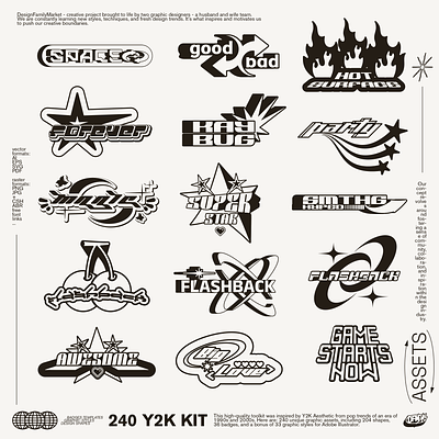 Y2K 240 Shapes, Badges, Graphic Styles badges free font graphic assets graphic design logo shapes pack vector vector shapes set y2k font y2k logo y2k shapes