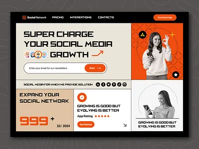 Social Network | Website Design branding brutal theme brutalism brutalism theme design social media social media growth social media platform social networks website ui ui design uiux web design web hero section web ui website