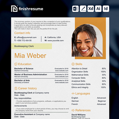Bookkeeping Clerk resume template | FinishResume.com bank reconcil