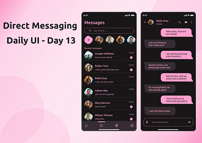 Direct Messaging Daily UI Challenge Design- Day 13 chats design graphic design logo message message app messageing interface mobile design popular ui ux vector