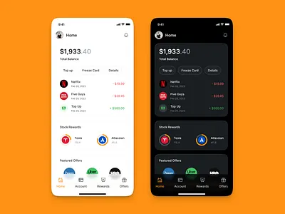 Banking 💳 app banking dark mode fintech light mode mobile mobile app product design stocks transactions ui