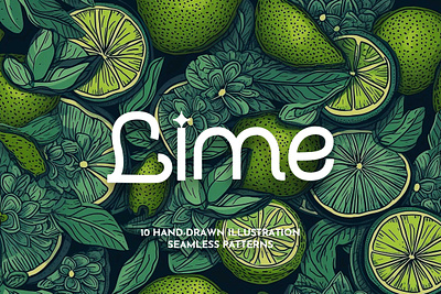 Hand Drawn Lime Seamless Patterns abstract background fruits graphic design hand drawn illustration leaves lime limes nature outline pattern seamless slice tile wallpaper