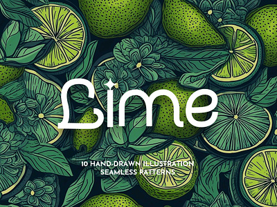 Hand Drawn Lime Seamless Patterns abstract background fruits graphic design hand drawn illustration leaves lime limes nature outline pattern seamless slice tile wallpaper