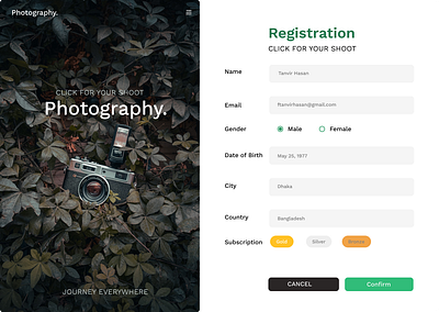 Photo Shoot Registration form app design graphic design ui ux