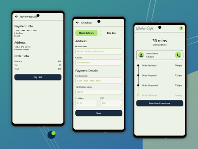 Delisa Café - Checkout Flow app checkout checkout review design mobile app design order tracking payment