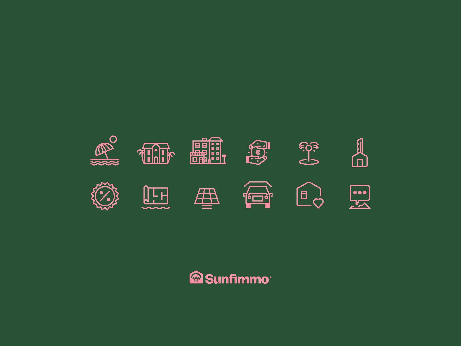 Sunfimmo: icon system brand branding graphic design grid house icon icon design icon set iconography icons identity luxury outline icons real state sunfimmo sytem ui ux vectors