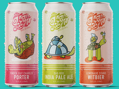 Cute Turtle Cartoon Illustrations on Beer Labels beer can beer label beer packaging cartoon character character design colorful creative cute drawing fun graphic design hand drawn illustration illustration art illustrator ipa turtle vector whimsical