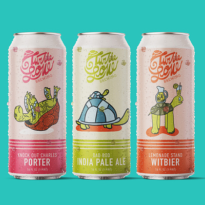 Cute Turtle Cartoon Illustrations on Beer Labels beer can beer label beer packaging cartoon character character design colorful creative cute drawing fun graphic design hand drawn illustration illustration art illustrator ipa turtle vector whimsical