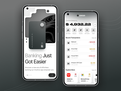 Minimal Banking App Concept - Kriger bankingapp branding designconcepts designinspiration fintech graphic design light mode minimalism mobileappdesign motion graphics simplicity ui utureofbanking