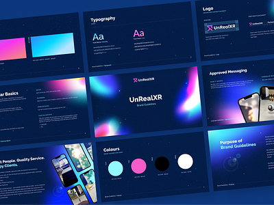 UnRealXR brand guidelines augmented reality branding branding design branding guidelines bright bright design colourful design graphic design illustration logo social media space design ui