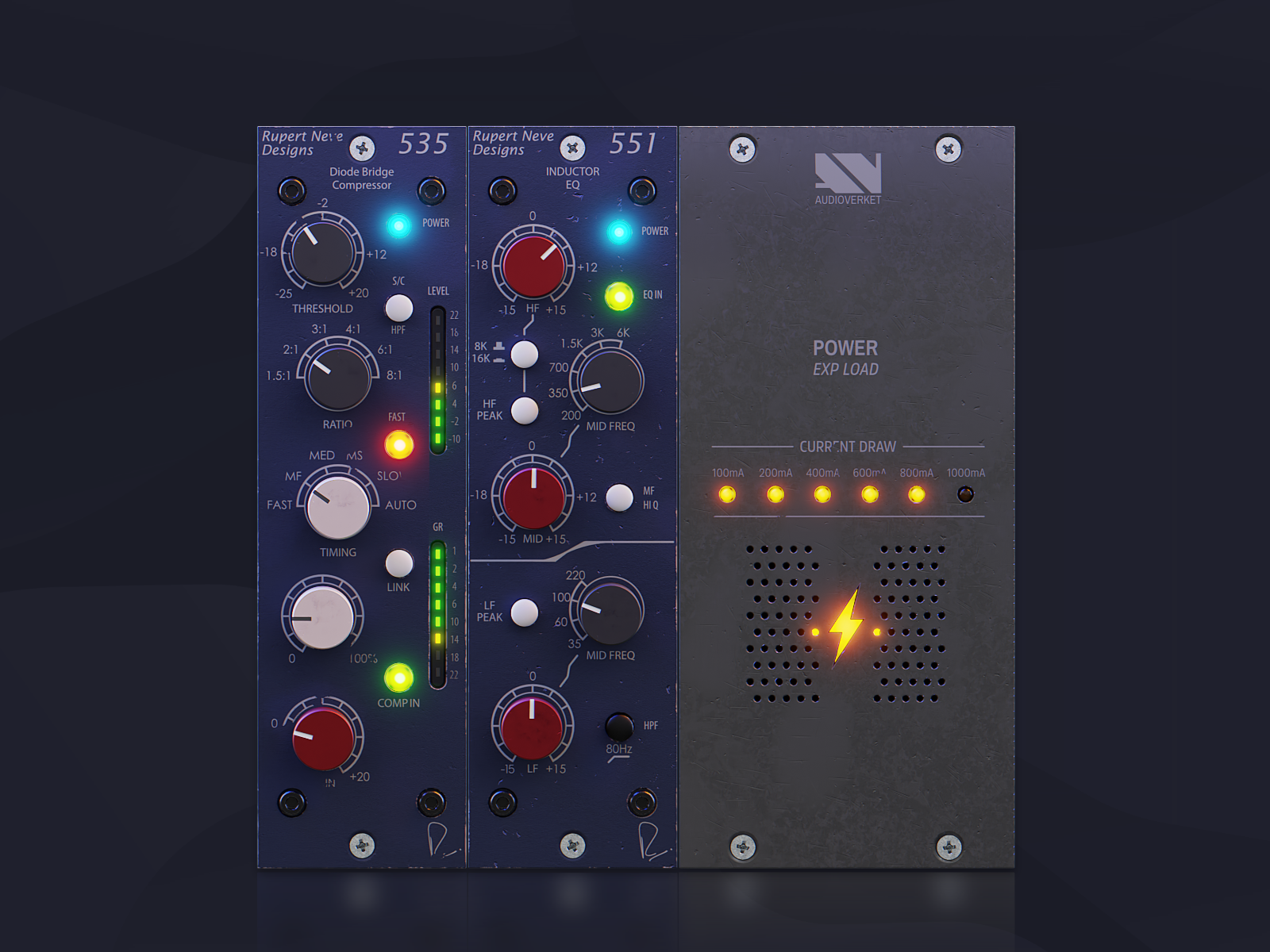Neve Series 500 Modules 3d audio designer 3d model 3d render audio audio effect audio plugin designer audio rack blender graphic design light product design product render ui designer user interface designer vst vst audio plugin vst plugin