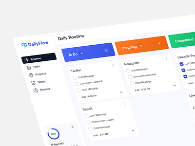 DailyFlow Routine Task Page UI Design daily tracker management app product design productivity app saas saas ui task task management tracking webapp user experience user interface web app web application