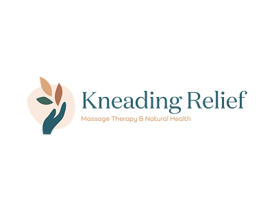 Kneading Relief Massage Therapy & Natural Health Logo branding hand health leaf logo massage natural wellness