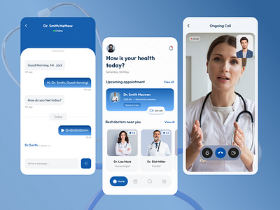 Seamless Health: Book Expert Doctor Consultations application bottomsheet call chat designs doctorconsultaion health healthcare home latest message mobile new popular profile screens solution trending uiux virtualhealth