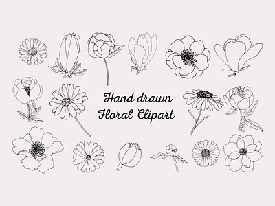 Floral Clipart botanical line art design illustration