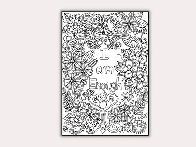 Coloring Page- I am enough affirmation coloring page i am enough pattern relaxing