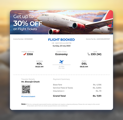 Flight Ticket - Purchase Receipt Ui Design By Subhajit Ghosh On Dribbble