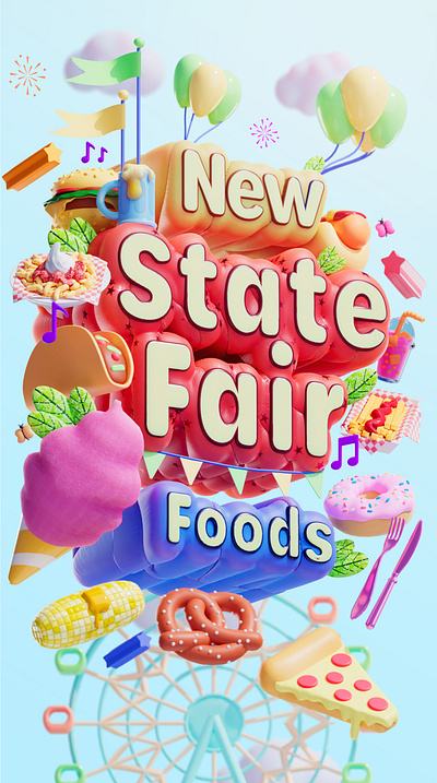 New State Fair Foods - Full page for Star Tribune 3d blender design houdini illustration render typography