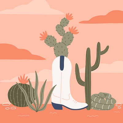 Cowboy Boot Cactus design graphic design illustration