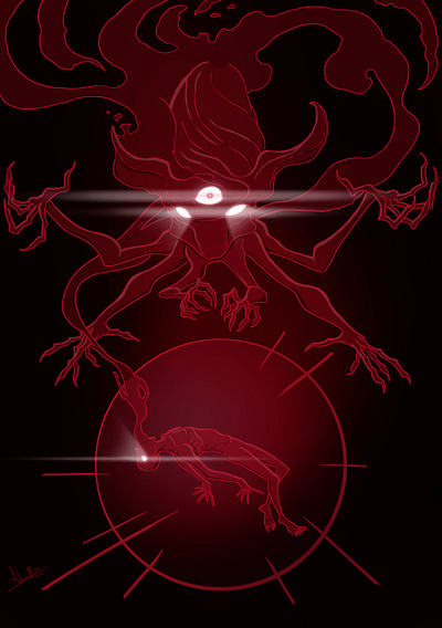 Mute alien censor character characterdesign creature dark art digital horror illustration lineart monster red terror watcher