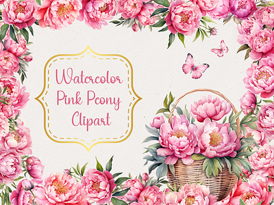 Watercolor Pink Peonies Clipart clipart design floral graphics graphic design illustration pastel graphics pink florals watercolor clipart watercolor pink peonies