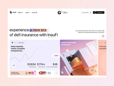 Decentralized Insurance Landing Page banking credit crypro finance decentralized finance defi design finance fintech company website funding insurance investing minimal modern design mortgage saas startup token ui ux web dev webflow