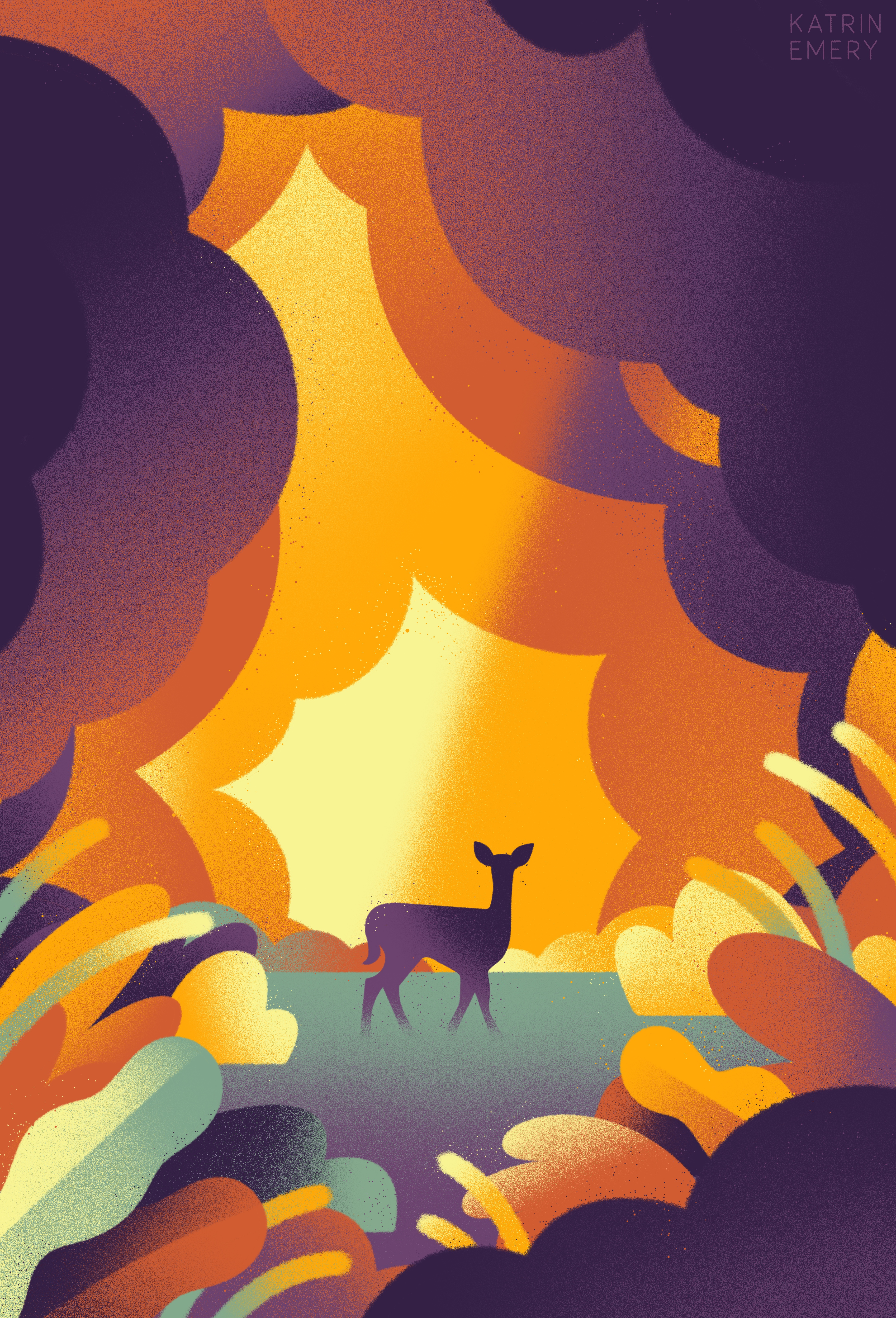 Fawn in a forest animal deer fawn forest illustration magical natural nature palette procreate texture warm