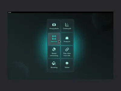 Reach.live — Professional lifestyle event hosting platform pt.2 blur bottom button buttons dark feature features gradient grid icons items launch launcher menu mode nav tool toolbar tools ui