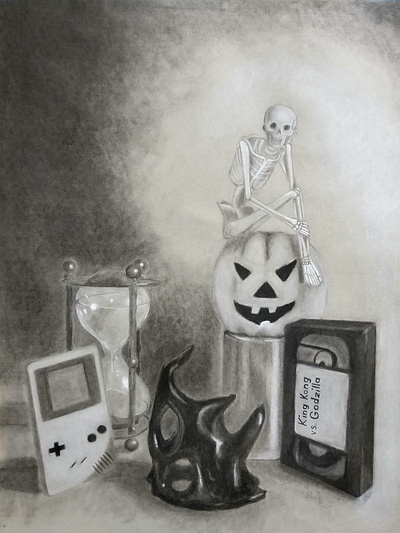 I Miss You :/ charcoal halloween illustration retro