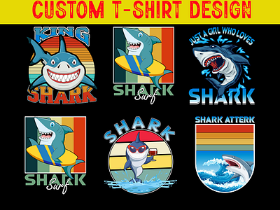 CUSTOM SHARK T-SHIRT DESIGN BUNDLE FOR POD afrin rakhi amazon branding design fish t shirt design fiverr graphic design logo march bundle pod print on demand shark design shark t shirt design streetwear t shirt design tshirt vector vintage vintage t shirt design