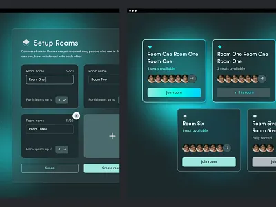 Reach.live — Professional lifestyle event hosting platform pt.3 boxes call container create edit groups input interface join popup room rooms select selector setup space spaces users video zoom